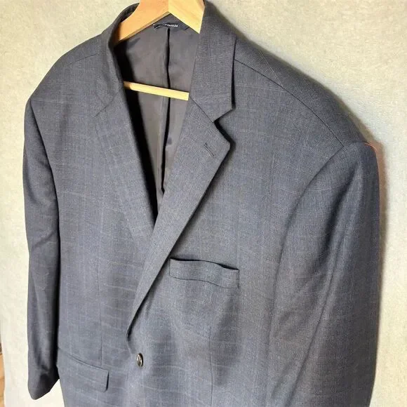 Ralph Lauren Men's Wool Navy Check Blazer Size 48 Classic Fit Business